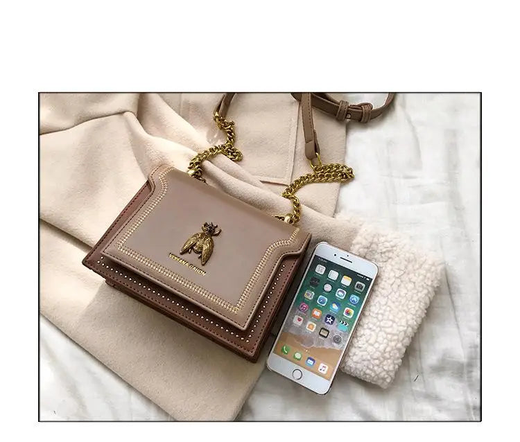 CGCBAG Luxury Brand Women Handbag 2024 New Retro Bee Female Shoulder Bag Simple High Quality Leather Designer Crossbody Bags PlatiNum