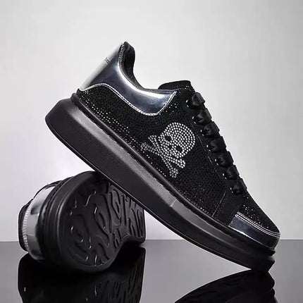 New Fashion Men's Casual Shoes Diamond Rhinestones Handmade Lace-Up Business Loafers Comfortable Breathable Walking Sneaker