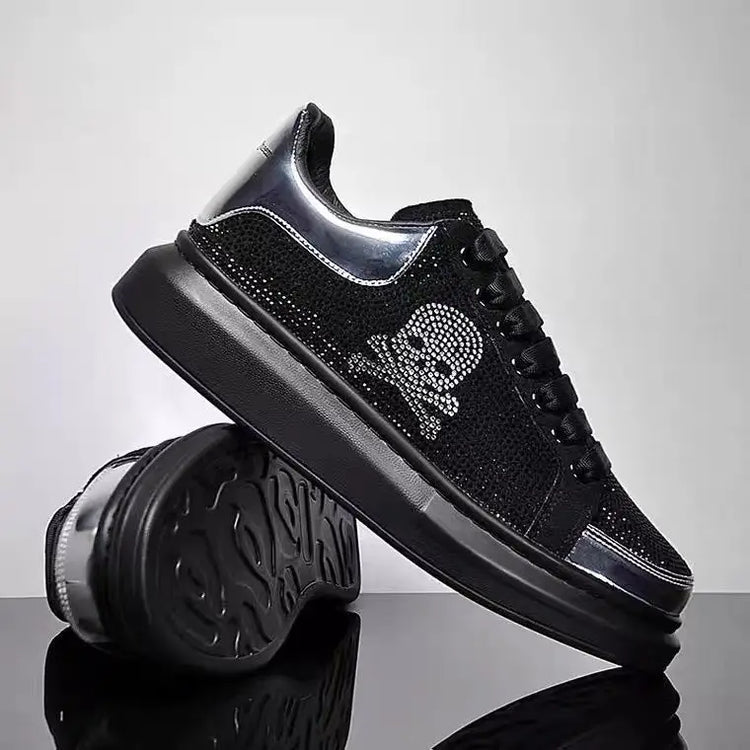 New Fashion Men's Casual Shoes Diamond Rhinestones Handmade Lace-Up Business Loafers Comfortable Breathable Walking Sneaker