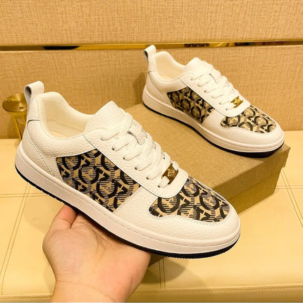 European New Shoes for Men Genuine Leather Patchwork Casual Shoes Trend Flat Skateboard Shoes Youth Cool Lace-up Sneakers