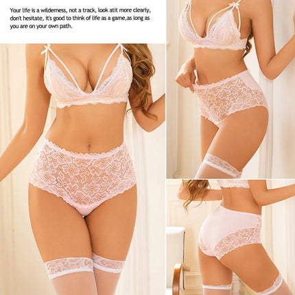 4PCS/SET Women's Sexy Lace Panty Hollow Out High Waist Women's Briefs Breathable Comfortable Underwear Plus Size Women Lingerie