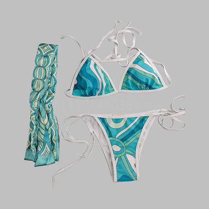 Costumi da bagno di lusso da donna con sciarpa nera e logo firmato, set bikini con fascia per capelli firmata da designer, abbigliamento da spiaggia platinumshop