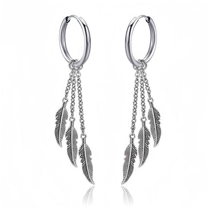 Long Hanging Crosses Leaves Pendants Hoops Woman Earrings Man Vintage Stainless steel Hip Hop Ear Piercing Jewelry Accessories PlatiNum