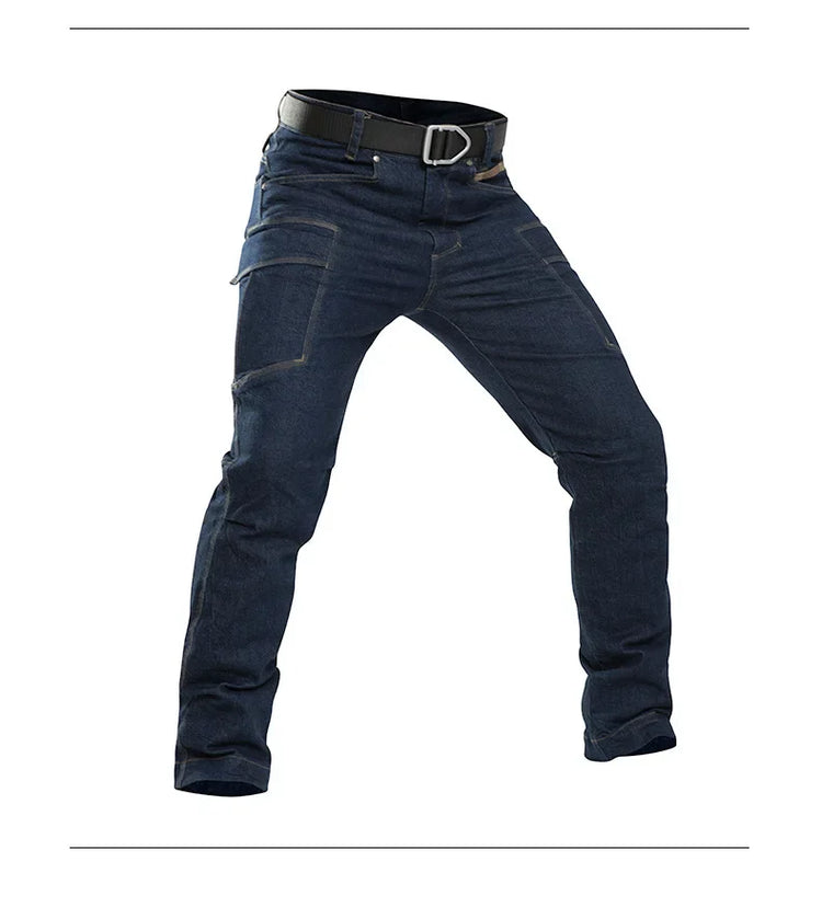 Men's Tactical Jeans Military Denim Cargo Pants Multi-pocket Elastic Casual  Work Trousers Outdoor Combat Training Hiking Pants