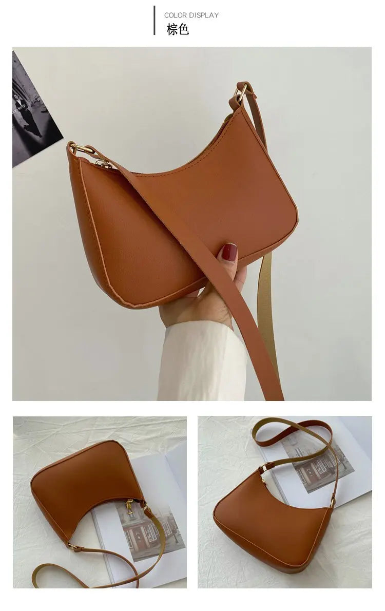New Women's Fashion Handbags Retro Solid Color PU Leather Shoulder Underarm Bag Casual Women Hobos Handbags sac à main femme PlatiNum
