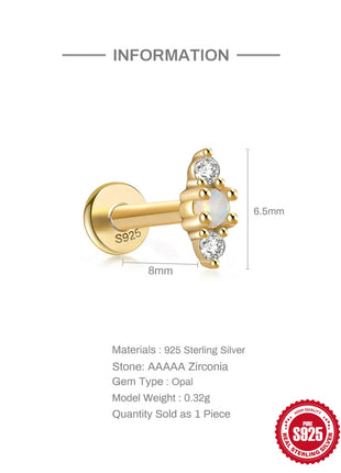 CANNER 1PC 925 Sterling Silver Exquisite Crown Opal Piercing Earring for Women Ear Studs Cartilage Earring Body Jewelry Gift PlatiNum