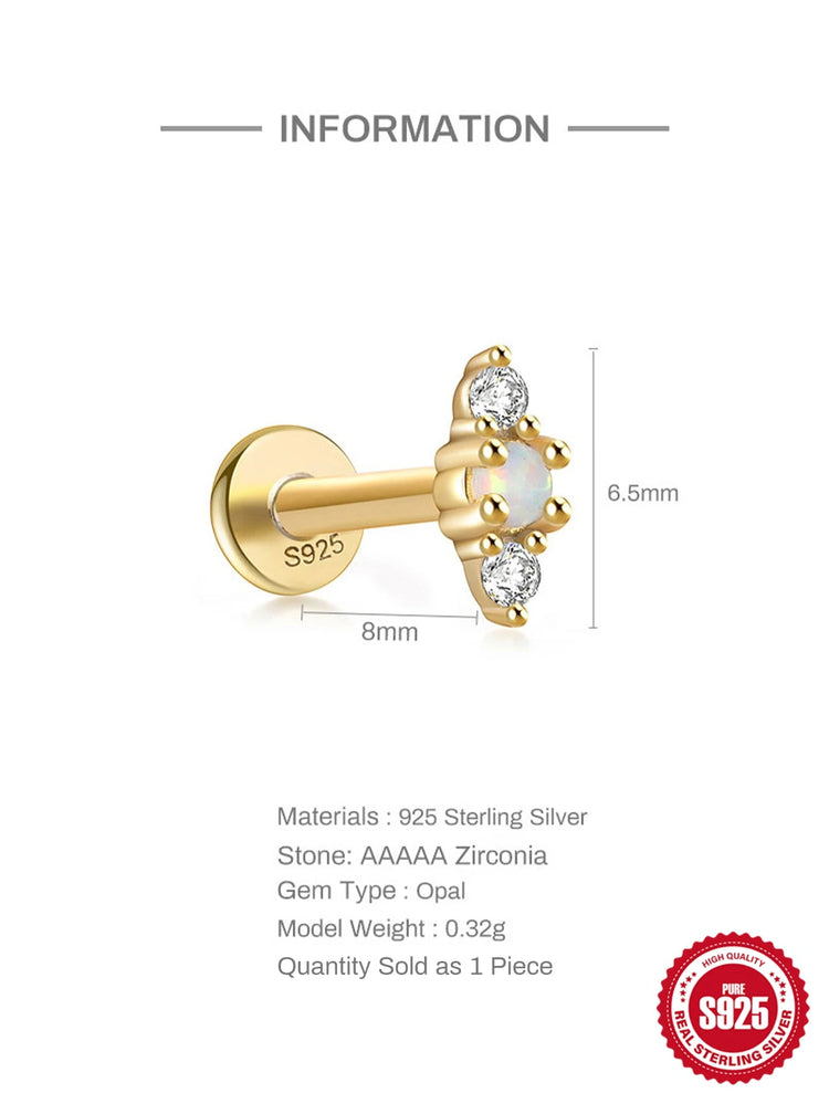 CANNER 1PC 925 Sterling Silver Exquisite Crown Opal Piercing Earring for Women Ear Studs Cartilage Earring Body Jewelry Gift PlatiNum