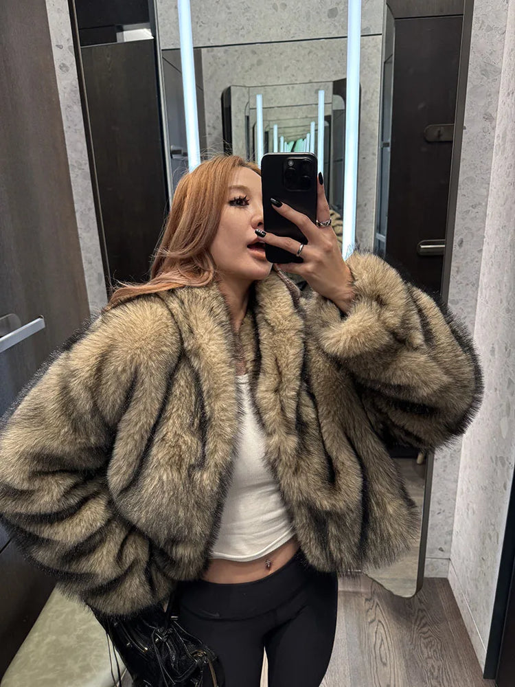 ZADORIN Oversized Fluffy Brown Faux Fur Coat Woman Clothes Winter Lapel Long Sleeve Short Fur Jackets for Woman Tops Outerwears