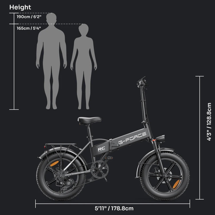 Bicicletta Elettrica Pieghevole G-FORCE RC per Adulti, Motore 750W, Batteria 48V 15AH, Pneumatici Fat da 20 Pollici, Bici Elettrica Urbana