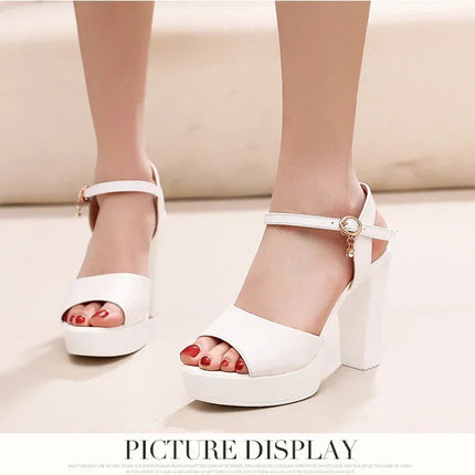 Size 32-43 2024 Genuine Leather Fashion Fish Mouth Women'S High Heel Summer Shoes Dress Sandals Female Woman Sandals Platform PlatiNum