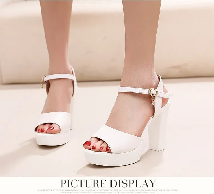 Size 32-43 2024 Genuine Leather Fashion Fish Mouth Women'S High Heel Summer Shoes Dress Sandals Female Woman Sandals Platform PlatiNum