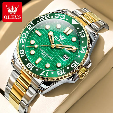 OLEVS Orologi da uomo Trend Luxury Cinturino in acciaio pregiato Grande data Orologio da polso al quarzo di marca originale per uomo Impermeabile luminoso 5885 Nuovo platinumshop