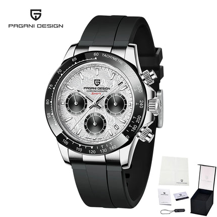PAGANI DESIGN Cronografo da uomo Orologio da polso al quarzo di lusso in oro rosa 40mm Quadrante blu ghiaccio Vetro zaffiro 100M Impermeabile Cinturino in caucciù Orologio sportivo da uomo per uomo Reloj Hombre+GIFT BOX