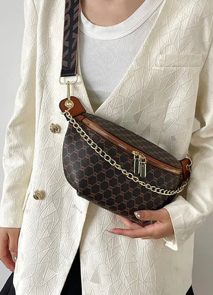 Women Chain Waist Bag Luxury Designer Chest Pack Quality PU Leather Fanny Pack Phone Purse Female Shoulder Crossbody Bag PlatiNum