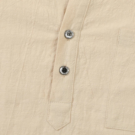 Men's Lightweight Shirts Cotton Linen Henley Long Sleeve Shirts for Men Beach Hawaiian V-Neck Top Breathable Polo