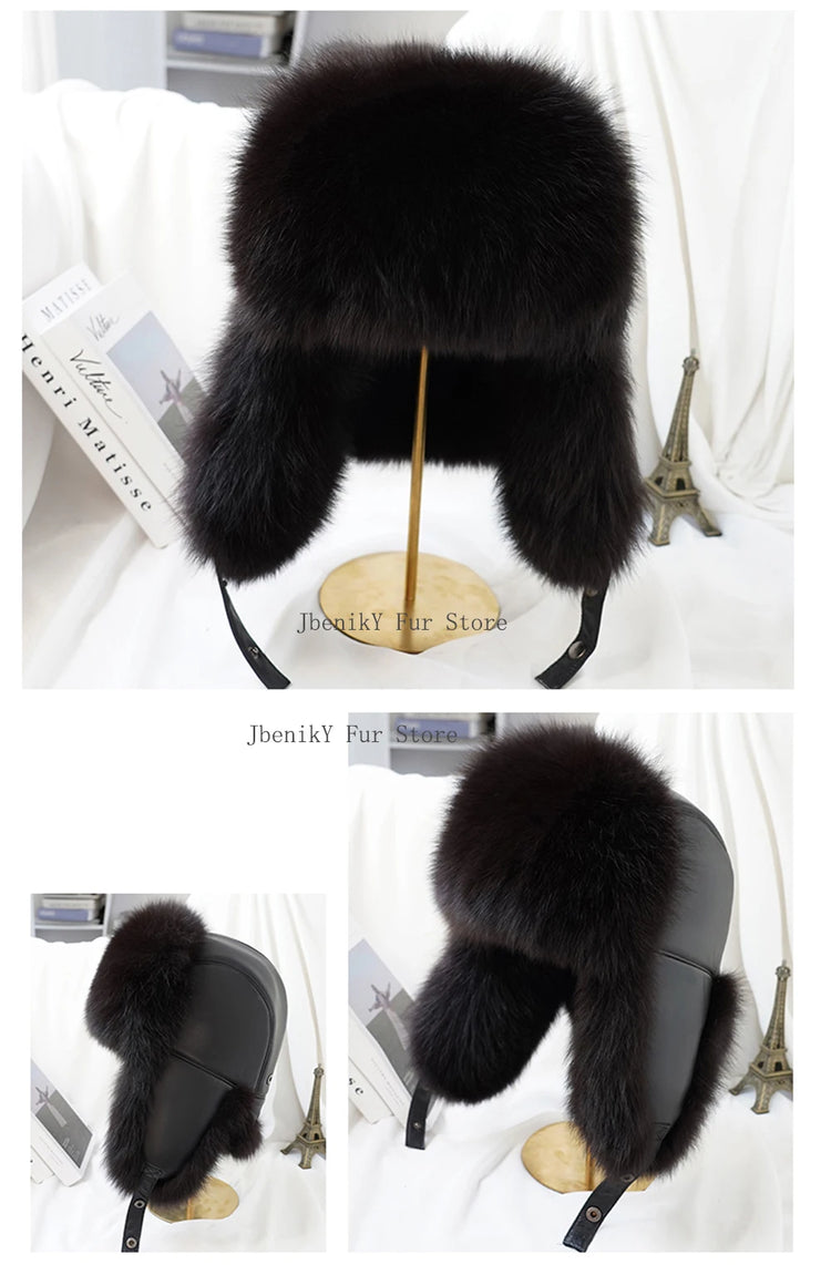 2026 Cap 100% Raccoon Dog Full Fur Fox Fur Hat Men's Fur Ear Protection Winter Thickened and Warm Russian Hat Men's Trend