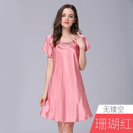 Women's Ice Silk Casual Silk Pajamas Sexy Lace Short Sleeve Women's Summer Pajamas Homewear