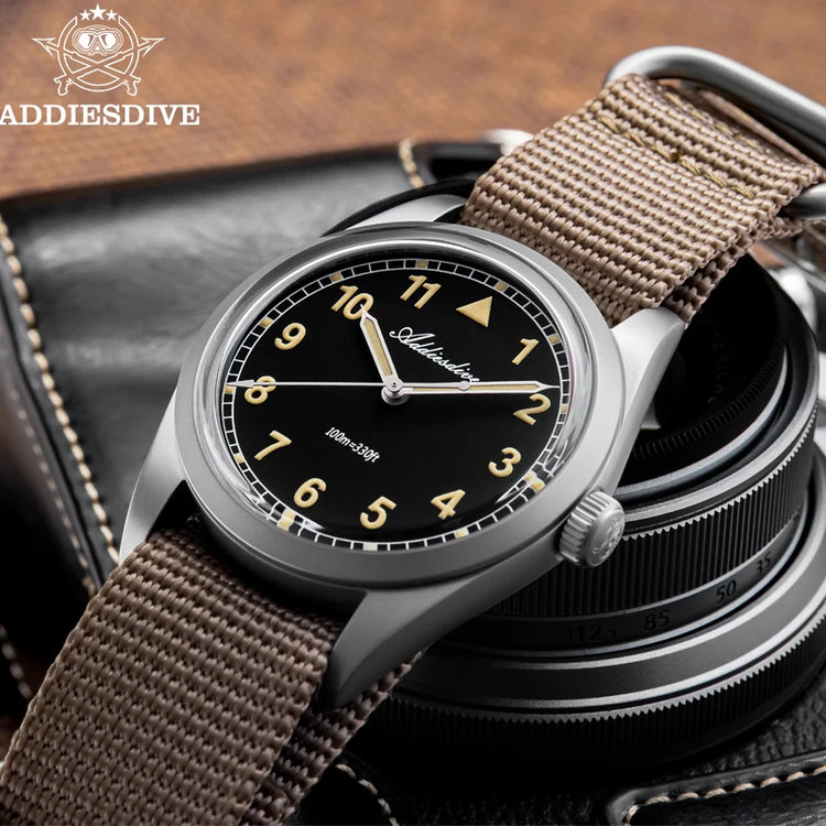 ADDIESDIVE 36mm Men's Analog Watch Bubble Mirror Glass 100m Waterproof Luminous Watch Simple Men Quartz Watches with Nylon Strap