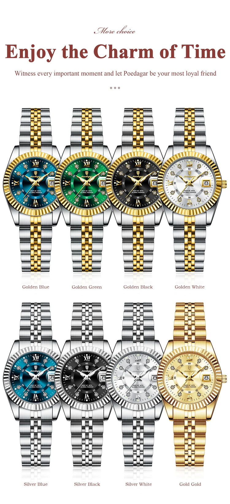 POEDAGAR Orologio da polso da donna alla moda Impermeabile Data luminosa Orologi da donna eleganti Orologio al quarzo in acciaio inossidabile per donna Reloj platinumshop