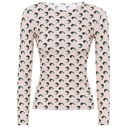 Nuova Maglietta Donna in Rete Stampata, Moda Primavera-Autunno, Casual a Maniche Lunghe, Protezione Solare, Strato Interno in Seta Ghiacciata