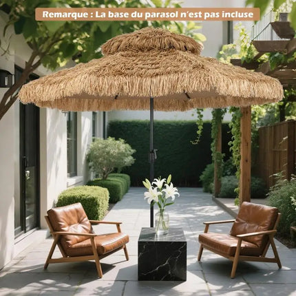 Ombrellone Tiki con Tetto in Paglia da 299 cm, Parasole Tropicale Hawaiano 30 °   Tettoia Ventilata Regolabile a 2 Sezioni Staccabili per Patio, Piscina, Spiaggia