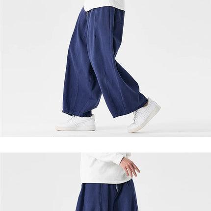 Pantaloni a gamba larga da uomo comodi da indossare Pantaloni casual Pantaloni Harun giapponesi Pantaloni sportivi con coulisse a lanterna da uomo Taglie forti