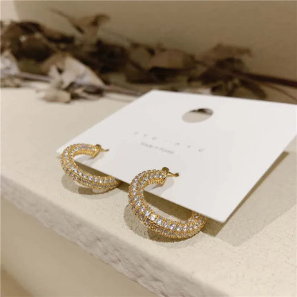 Stainless Steel Gold Color Large Round Hoop Earrings for Women Exquisite Shiny Zircon Circle Huggie Chunky Earring Jewelry Gifts PlatiNum