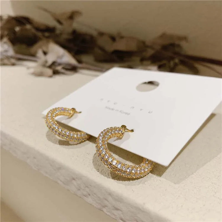 Stainless Steel Gold Color Large Round Hoop Earrings for Women Exquisite Shiny Zircon Circle Huggie Chunky Earring Jewelry Gifts PlatiNum