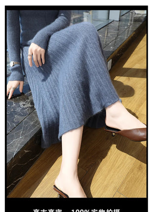 Autumn And Winter Fashion Mink Cashmere Mid Length High Waist Skirt For Women, Knitted Umbrella Skirt, Fashionable Pleated Skirt PlatiNum