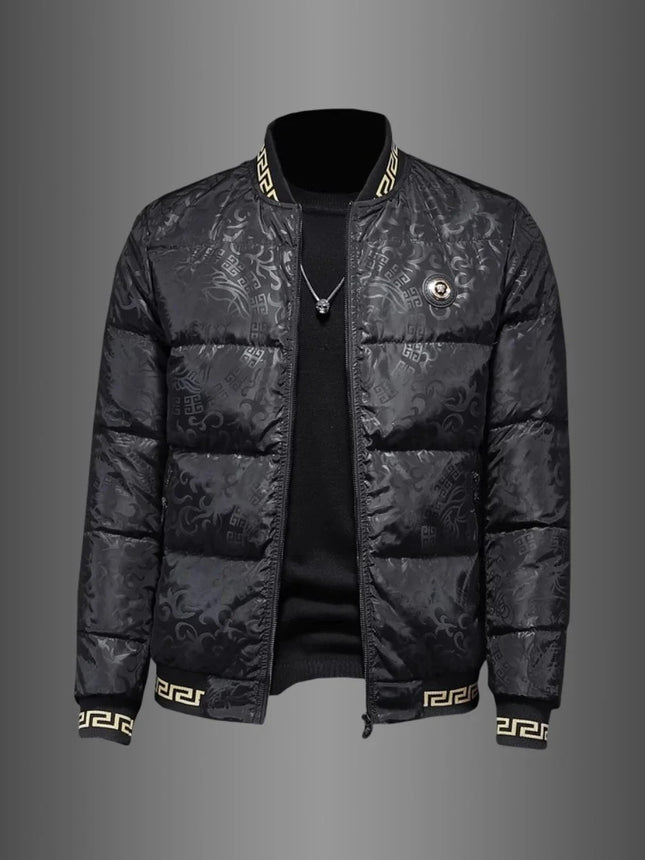Winter Men's Cold And Warm Jacket Down Jacket Trendy Brand Fashion Dark Flower Baseball Collar 100% White Duck Down Jacket