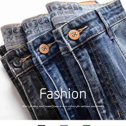 Autumn Men's Business Straight Fit Jeans Vintage Blue Smoke Gray Stretch Trousers Soft Comfortable Fabric Denim Pants Male PlatiNum