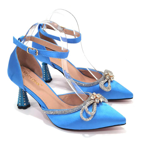 2023 Ladies scarpe a punta da festa tacchi alti Magenta colore fiocco strass borsa Stereo da sera Se