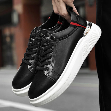 Genuine Leather Men's Height-Enhancing Shoes Men's White Sneakers Men's Elevator Height-Increasing Insoles 6/8 Cm Sports Shoes