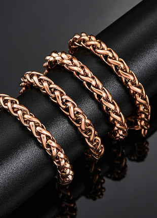 3mm/4mm/5mm/6mm/7mm Rose Gold Color Stainless Steel Wheat Braided Necklace Link Classic Curb Chain for Men Women Jewelry PlatiNum