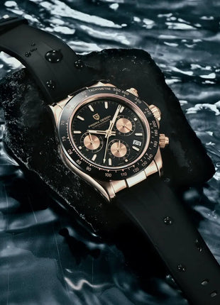 Nuovo Orologio da Uomo PAGANI DESIGN Cronografo di Lusso in Oro Rosa, Quadrante Blu Ghiaccio 40mm, Vetro Zaffiro, Impermeabile 100M, Cinturino in Gomma, Orologio Sportivo Maschile + CONFEZIONE REGALO