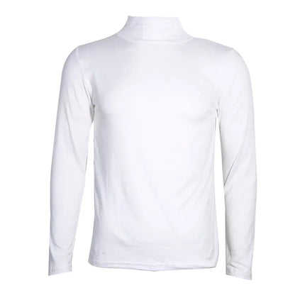 Men's High Neck T-shirts Fashion Solid Slim Long Sleeve T-shirt Male Long Sleeve Basic Bottoming Shirt Fashion Slim-Fit Tops PlatiNum