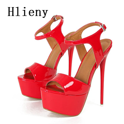 Hlieny 2026 Sexy Summer Style 16cm High Heel Buckle Strap Sandals Women Peep Toe Nightclub Party Stripper Shoes Plus Size 45 46