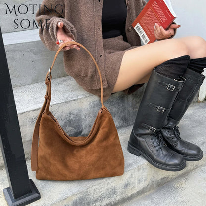 Motingsome Natural Soft Suede Woman Bags Large Capacity Handbag Big Underarm Messenger Bag Shoulder Purse Casual Tote 2025 New