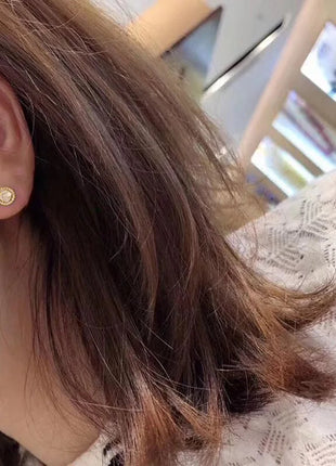Hip Hop Female Earrings 925 Sterling Silver Small Round Shaped Earrings for Women Bling Zirconia Ear Fashion Statement Jewelry PlatiNum