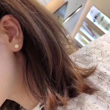 Hip Hop Female Earrings 925 Sterling Silver Small Round Shaped Earrings for Women Bling Zirconia Ear Fashion Statement Jewelry PlatiNum
