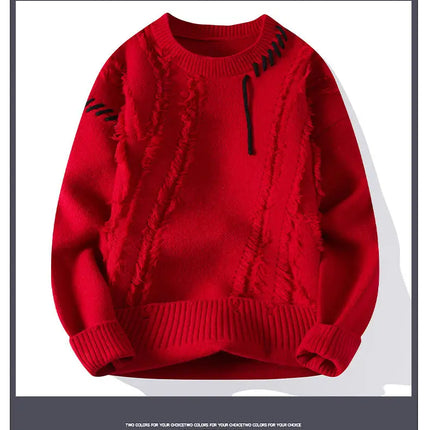 Autumn Winter Warm Mens Knitted Sweaters Fashion Patchwork O Neck Knit Pullovers Korean Streetwear Pullover Casual Mens Clothing
