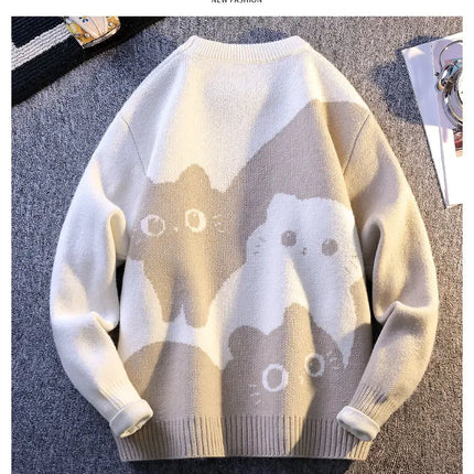 Cartoon Cat's New Knitted Sweater 2025 Men's Autumn/Winter Warm Knitted Sweater Men's Pullover Home Clothes