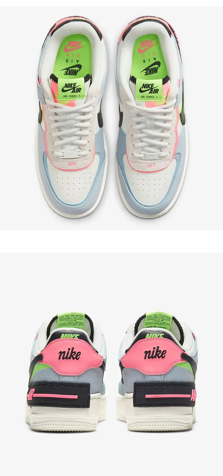 Nike Originals Mens Air Force 1 Shadow AF1 Pink Blue Macaron Casual Shoes CU8591-101