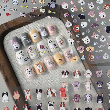 1Pcs 5D Lovely Dog/Cat Nail Art Stickers Cartoon Puppy Kitten Pet Animal Adhesive Nail Decals Y2K Manicure Decorations Sliders &
