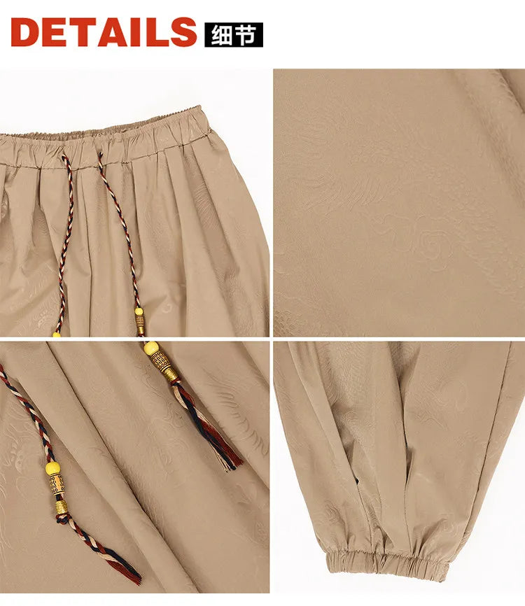 Pantaloni Estivi da Uomo Stile Cinese in Seta Ghiaccio con Motivo Drago Ukiyo-e, Comodi e Trendy, Pantaloni Casual Oversize da Uomo