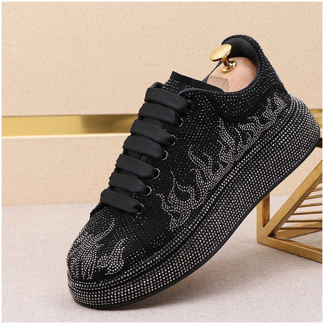 Luxury Designer Men's Rhinestone Thick Bottom Everyday All Match Shoes Causal Flats Loafers Ms Moccasins Sports Walking Sneakers