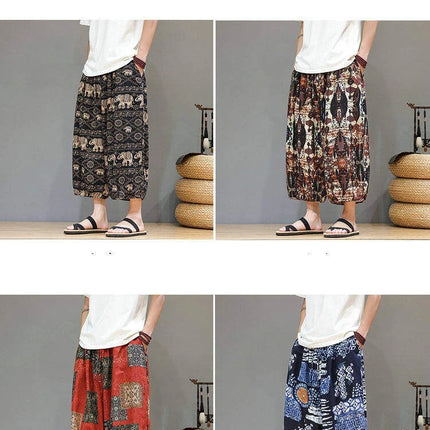 Pantaloncini da uomo estivi Pantaloni larghi casual comodi in cotone Pantaloni tradizionali al polpaccio retrò Pantaloncini traspiranti da uomo Streetwear
