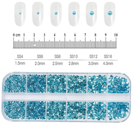 1.5mm-5mm Champagne Glass Crystal Nail Art Gems 12grids Flatback SS4-SS16 Mixed Nail Art Rhinestone Non-Hotfix Diamond Nail Deco