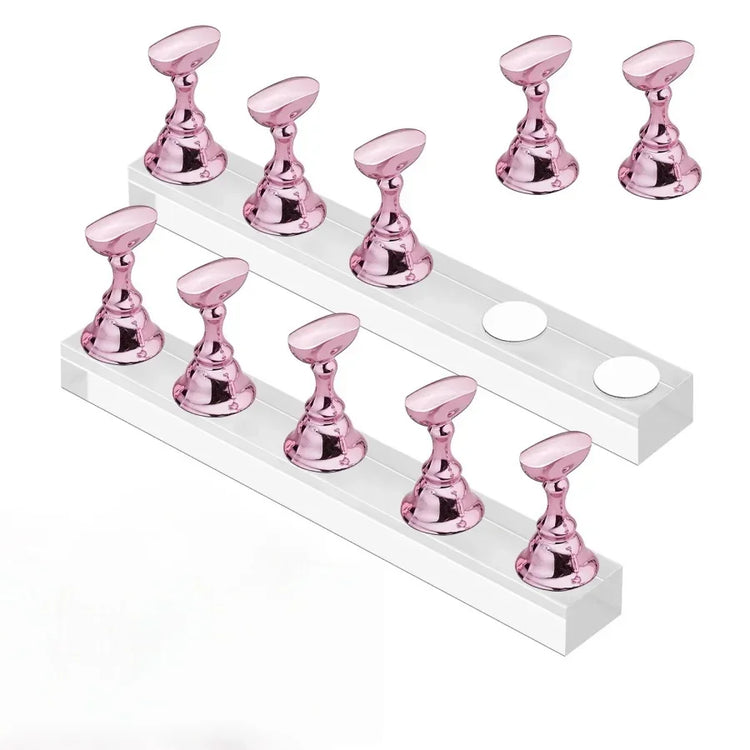 Magnetic Crystal False Nail Tip Practice Holder Stand 5Pcs Reusable Nail Art Display Base For Professional Salon DIY Manicure Accessory