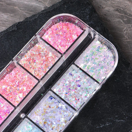 12 Grids Aurora Chameleon Nail Glitter Flakes Irregular Crystal Glass Sequins Powder Shiny Mermaid Paillette Nail Art Decoration 2026